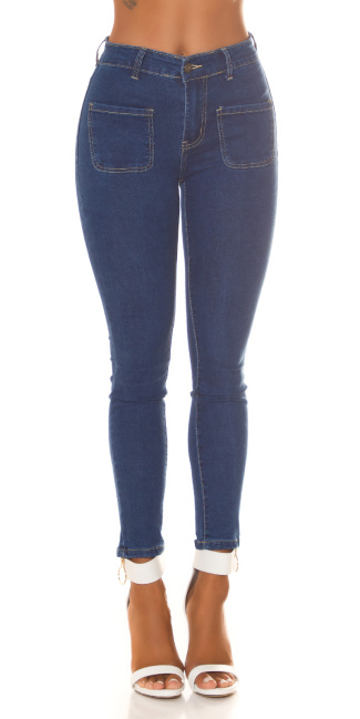Hoge taille skinny jeans met zak detail blauw